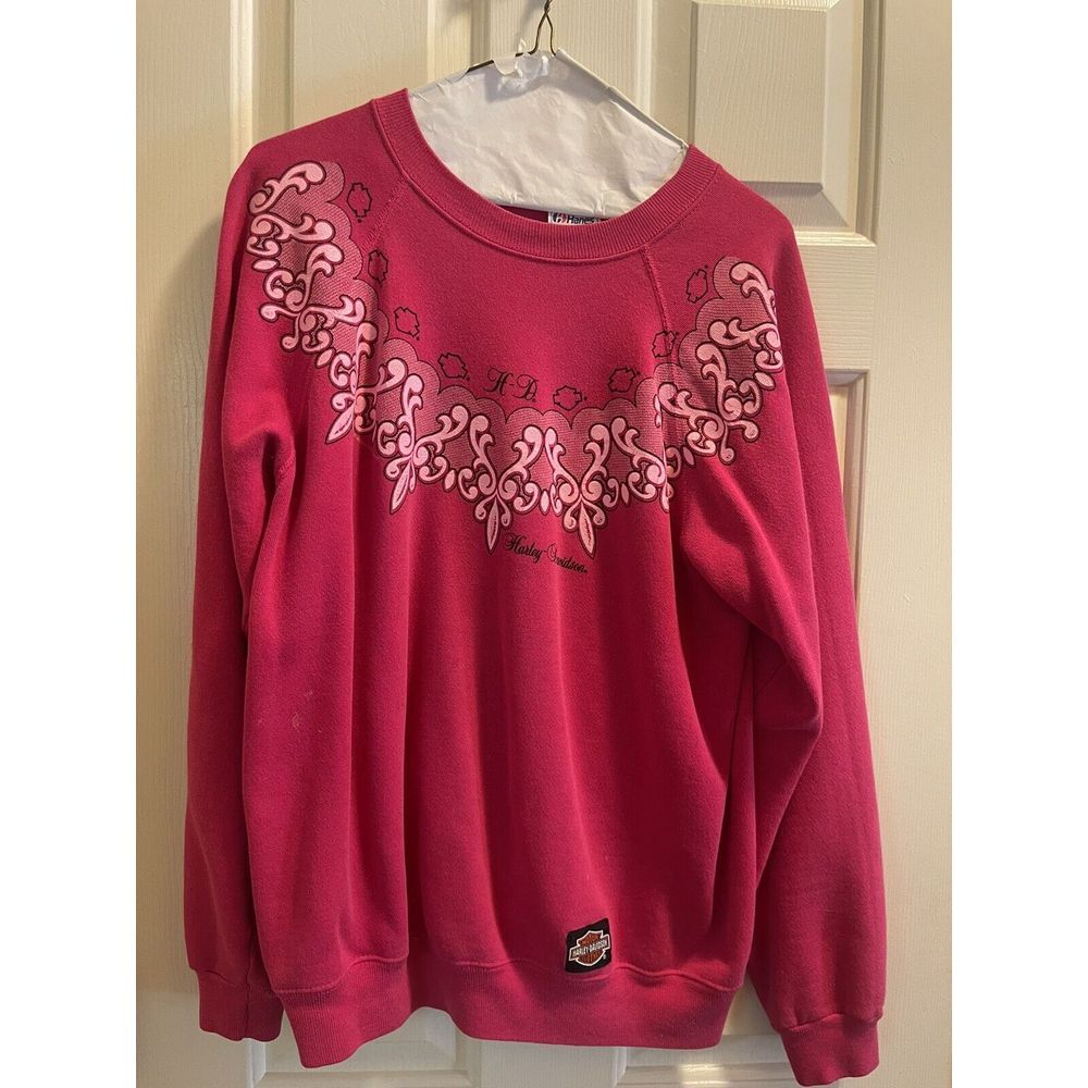 Vintage 1988 Harley Davidson Pink‎ Women's Large Thermal Long Sleeve Crew Neck